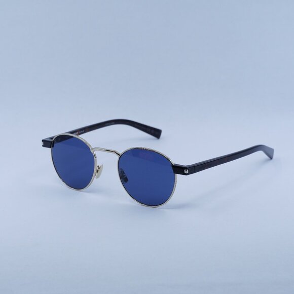 Saint Laurent SL707 004 Sunglasses Gold/Havana Round Frame, Blue Lenses - Picture 1 of 11